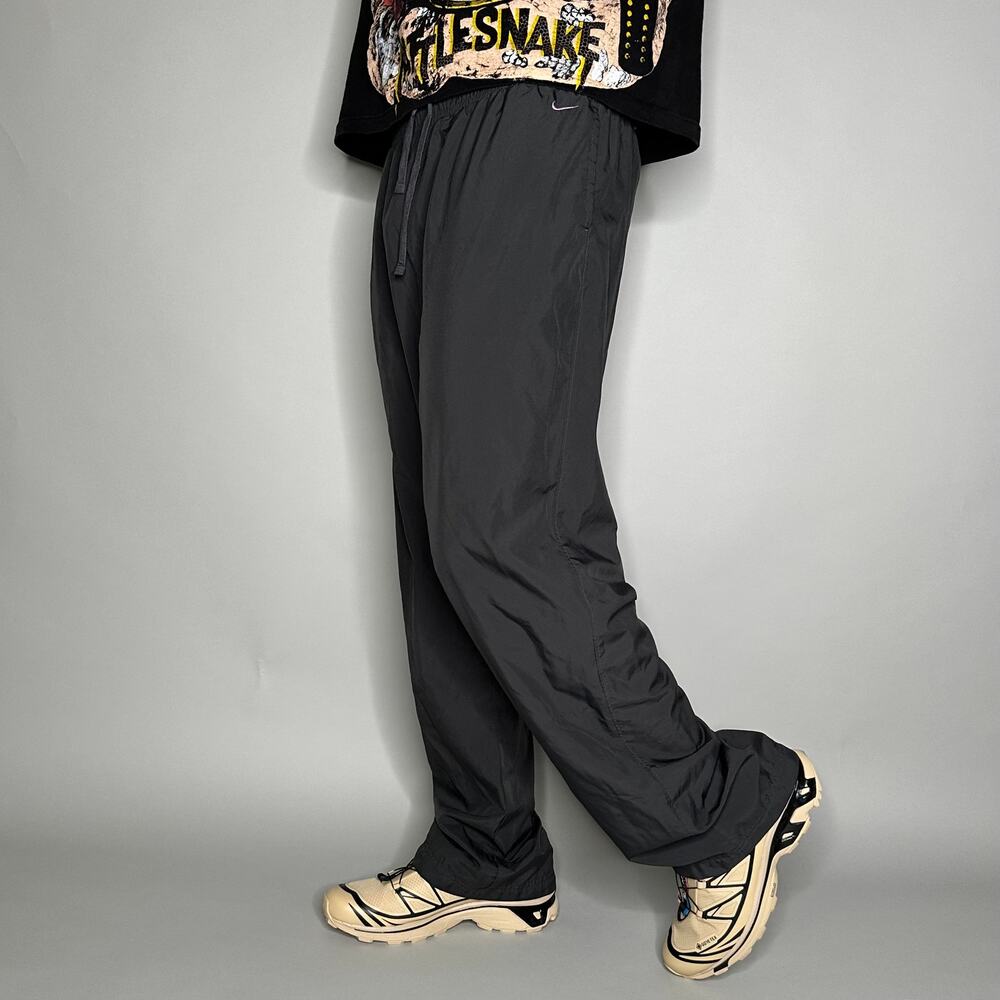 Vintage Y2K Nike Track Pants Womens XL Baggy Wide Dark Grey Polyester Sweatpants